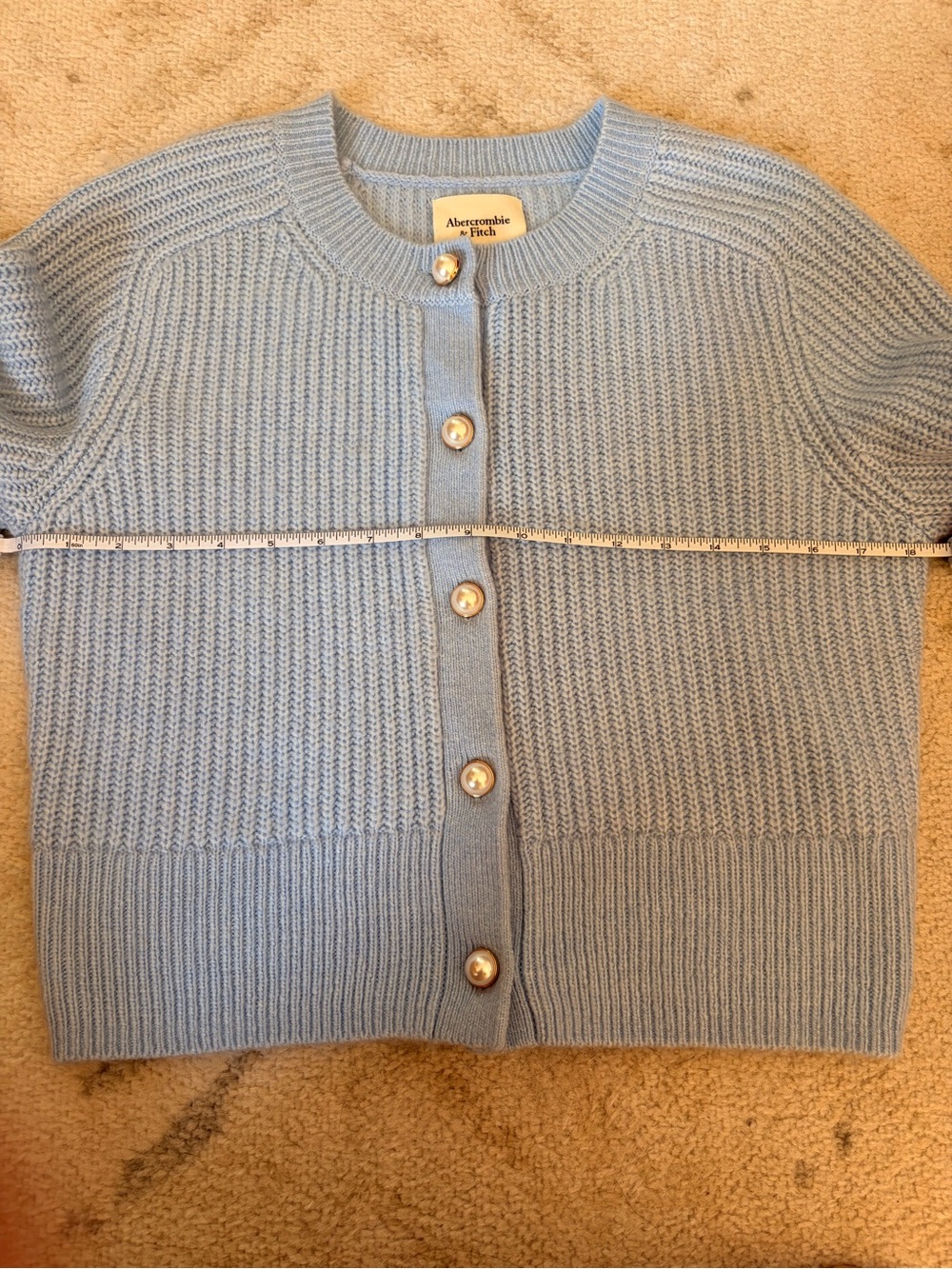 Abercrombie and Fitch light baby blue chunky knit long sleeve cardigan sweater - Picture 3 of 7
